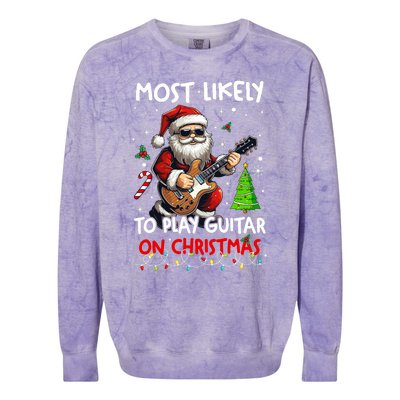 Most Likely To Play Guitar With Santa Matching Christmas Colorblast Crewneck Sweatshirt