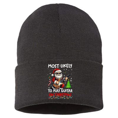 Most Likely To Play Guitar With Santa Matching Christmas Sustainable Knit Beanie