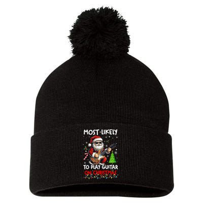 Most Likely To Play Guitar With Santa Matching Christmas Pom Pom 12in Knit Beanie