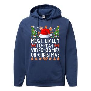 Most Likely To Play Video Games On Christmas Family Pajamas Performance Fleece Hoodie