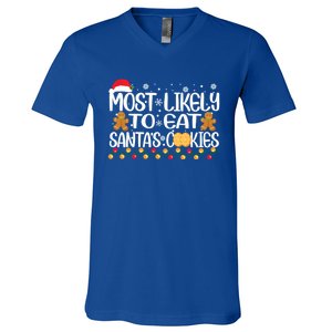 Most Likely To Eat SantaS Cookies Christmas Pajama Family Gift V-Neck T-Shirt