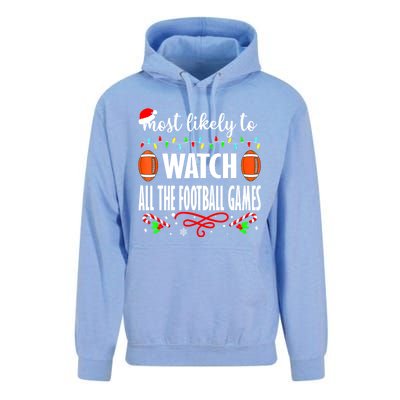 Most Likely To Watch All The Football Games Christmas Xmas Unisex Surf Hoodie