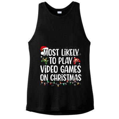 Most Likely To Play Video Games On Christmas Family Matching Ladies PosiCharge Tri-Blend Wicking Tank
