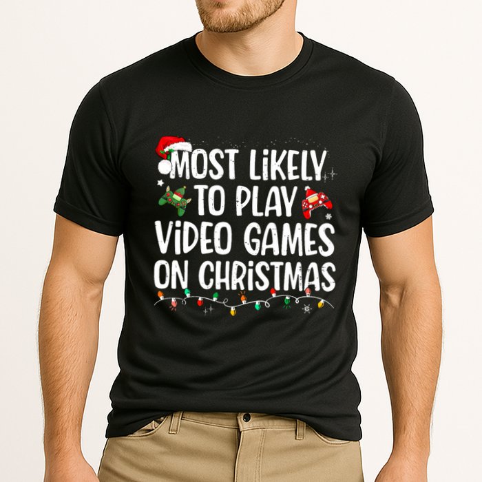 Most Likely To Play Video Games On Christmas Family Matching Performance Shirt