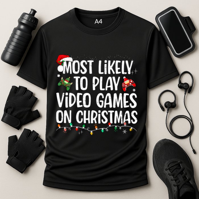 Most Likely To Play Video Games On Christmas Family Matching Performance Shirt