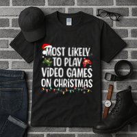 Most Likely To Play Video Games On Christmas Family Matching Tall T-Shirt