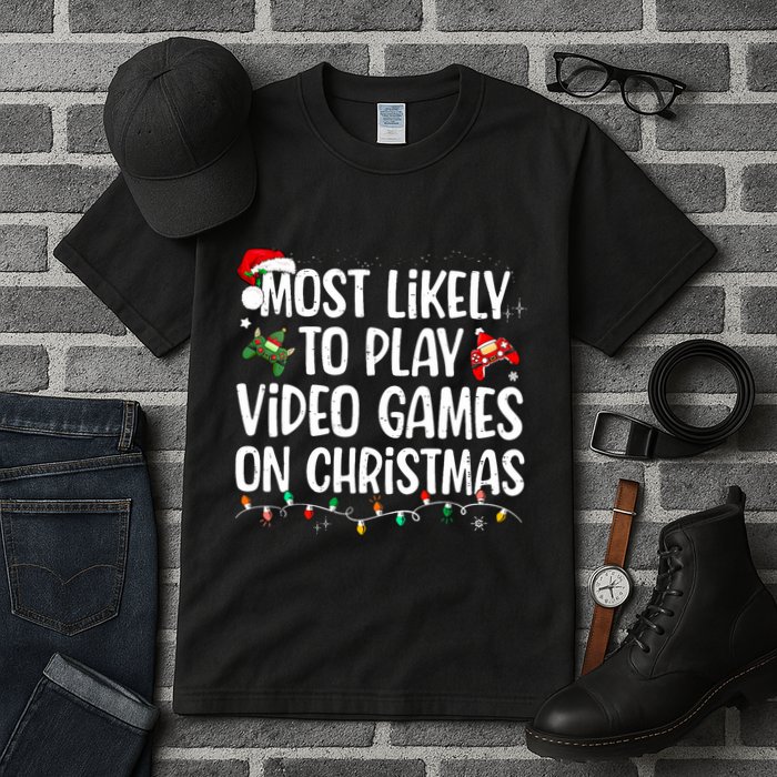 Most Likely To Play Video Games On Christmas Family Matching Tall T-Shirt