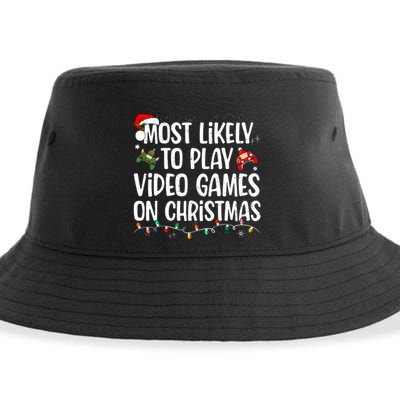 Most Likely To Play Video Games On Christmas Family Matching Sustainable Bucket Hat