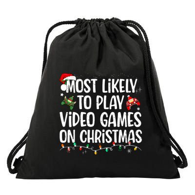 Most Likely To Play Video Games On Christmas Family Matching Drawstring Bag