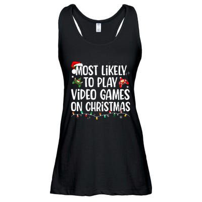Most Likely To Play Video Games On Christmas Family Matching Ladies Essential Flowy Tank