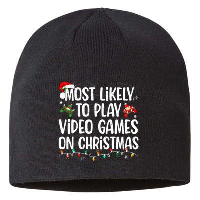 Most Likely To Play Video Games On Christmas Family Matching Sustainable Beanie
