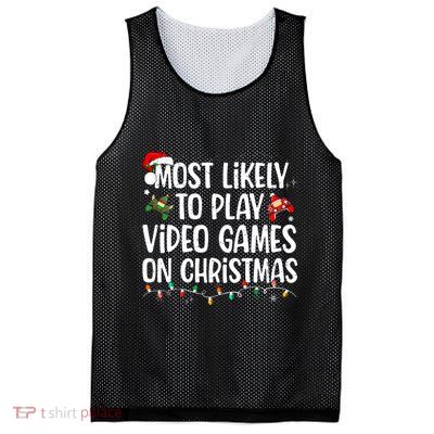 Most Likely To Play Video Games On Christmas Family Matching Mesh Reversible Basketball Jersey Tank