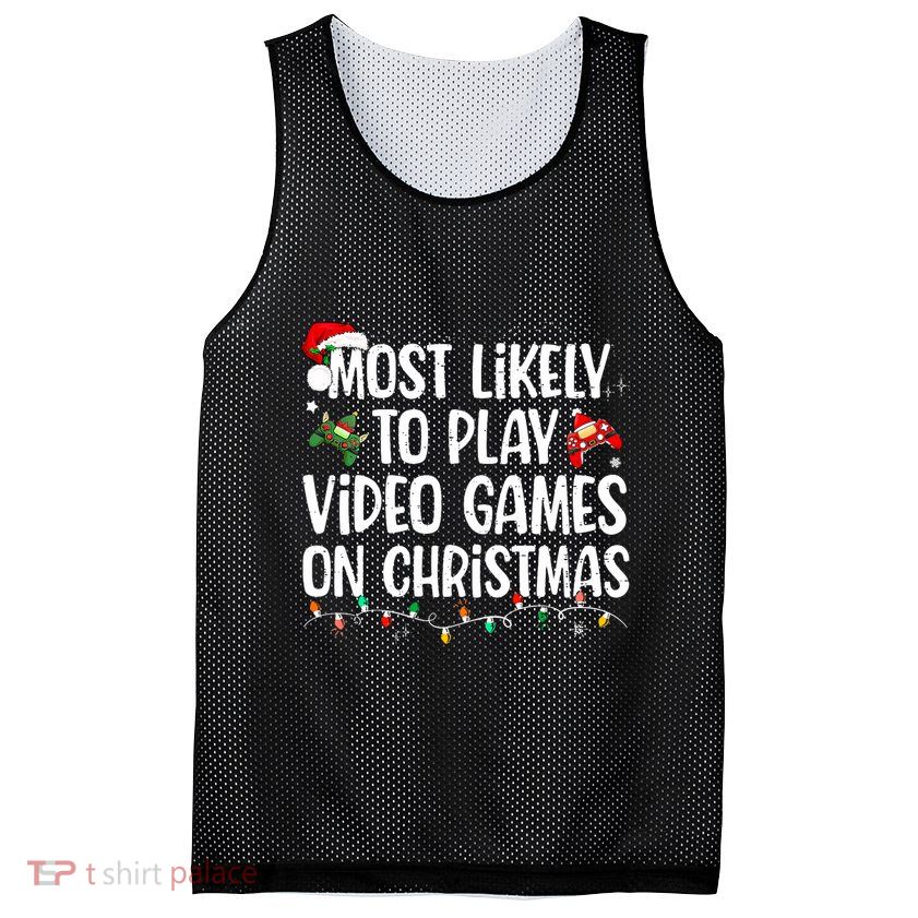 Most Likely To Play Video Games On Christmas Family Matching Mesh Reversible Basketball Jersey Tank