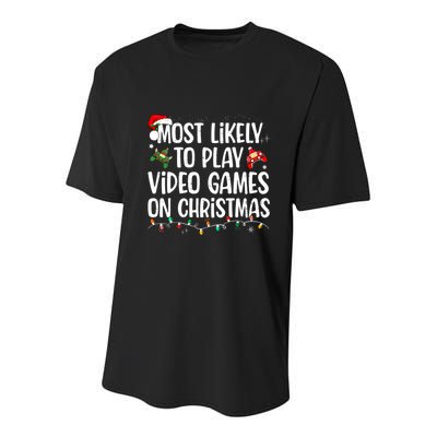 Most Likely To Play Video Games On Christmas Family Matching Youth Performance Sprint T-Shirt