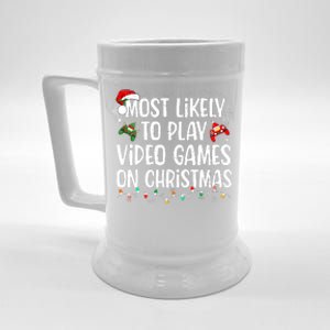 Most Likely To Play Video Games On Christmas Family Matching Beer Stein