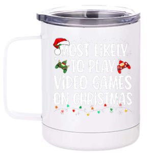 Most Likely To Play Video Games On Christmas Family Matching 12 oz Stainless Steel Tumbler Cup