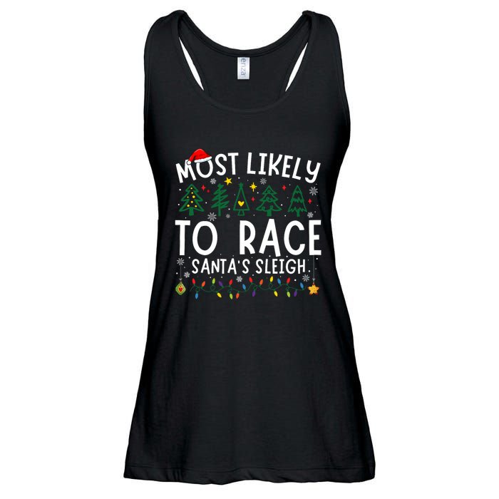 Most Likely To Race SantaS Sleigh Matching Christmas Ladies Essential Flowy Tank