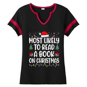 Most Likely To Read A Book On Christmas Matching Family Ladies Halftime Notch Neck Tee