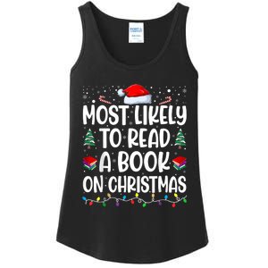 Most Likely To Read A Book On Christmas Matching Family Ladies Essential Tank