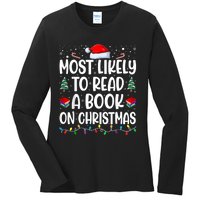 Most Likely To Read A Book On Christmas Matching Family Ladies Long Sleeve Shirt