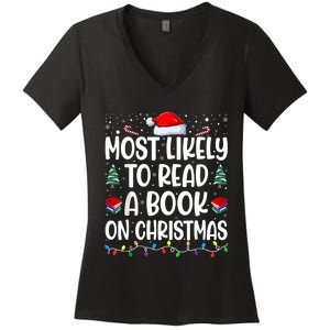 Most Likely To Read A Book On Christmas Matching Family Women's V-Neck T-Shirt