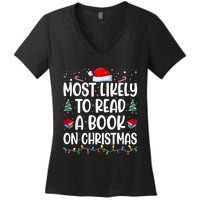 Most Likely To Read A Book On Christmas Matching Family Women's V-Neck T-Shirt