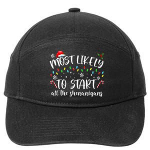 Most Likely To Start All The Shenanigans Family Xmas Holiday 7-Panel Snapback Hat