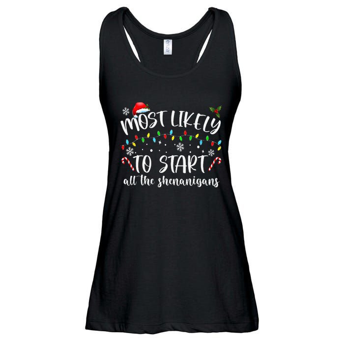 Most Likely To Start All The Shenanigans Family Xmas Holiday Ladies Essential Flowy Tank