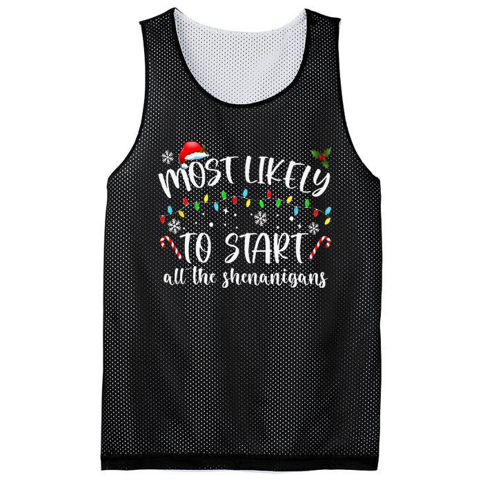 Most Likely To Start All The Shenanigans Family Xmas Holiday Mesh Reversible Basketball Jersey Tank