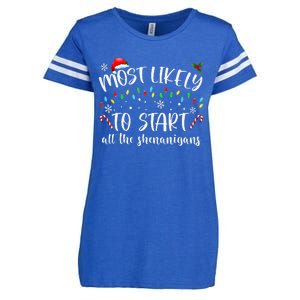 Most Likely To Start All The Shenanigans Family Xmas Holiday Enza Ladies Jersey Football T-Shirt