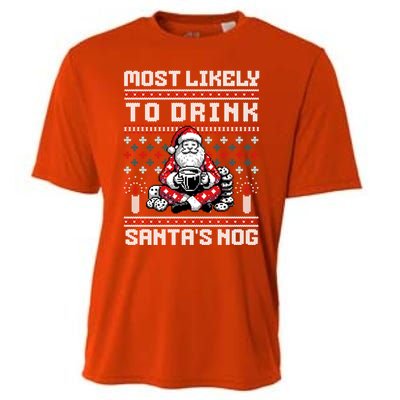 Most Likely To Santas Nog Funny Ugly Christmas Design Gift Cooling Performance Crew T-Shirt