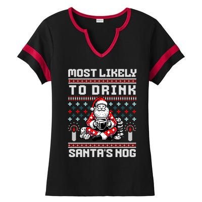 Most Likely To Santas Nog Funny Ugly Christmas Design Gift Ladies Halftime Notch Neck Tee