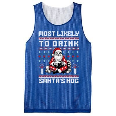 Most Likely To Santas Nog Funny Ugly Christmas Design Gift Mesh Reversible Basketball Jersey Tank