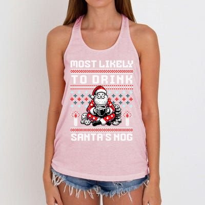 Most Likely To Santas Nog Funny Ugly Christmas Design Gift Women's Knotted Racerback Tank