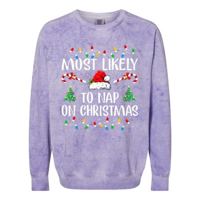 Most Likely To Nap On Christmas Family Christmas Pajamas  Colorblast Crewneck Sweatshirt