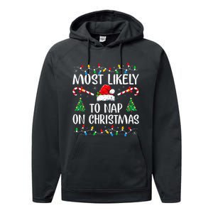 Most Likely To Nap On Christmas Family Christmas Pajamas  Performance Fleece Hoodie