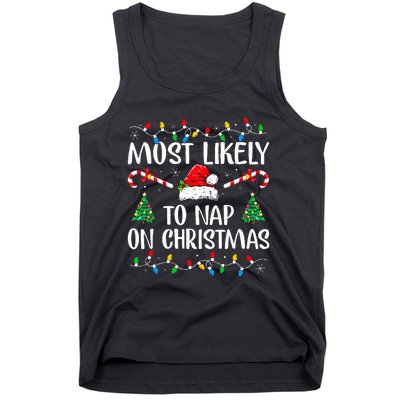 Most Likely To Nap On Christmas Family Christmas Pajamas  Tank Top