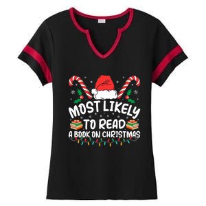 Most Likely To Read A Book On Christmas Matching Family Ladies Halftime Notch Neck Tee