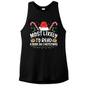 Most Likely To Read A Book On Christmas Matching Family Ladies PosiCharge Tri-Blend Wicking Tank