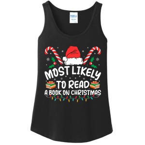 Most Likely To Read A Book On Christmas Matching Family Ladies Essential Tank