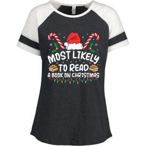 Most Likely To Read A Book On Christmas Matching Family Enza Ladies Jersey Colorblock Tee