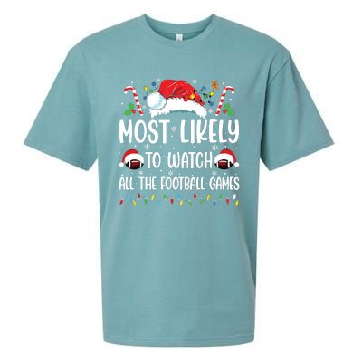 Most Likely To Watch All The Football Games Christmas Family Sueded Cloud Jersey T-Shirt