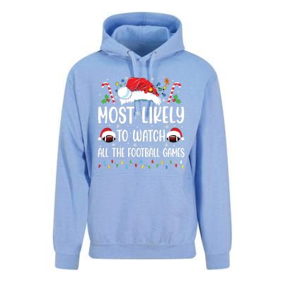 Most Likely To Watch All The Football Games Christmas Family Unisex Surf Hoodie