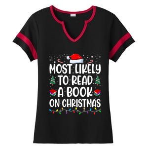 Most Likely To Read A Book On Christmas Matching Family Ladies Halftime Notch Neck Tee