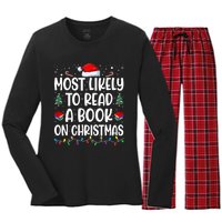 Most Likely To Read A Book On Christmas Matching Family Women's Long Sleeve Flannel Pajama Set 