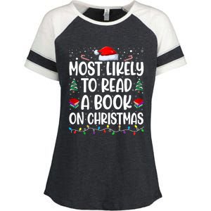 Most Likely To Read A Book On Christmas Matching Family Enza Ladies Jersey Colorblock Tee