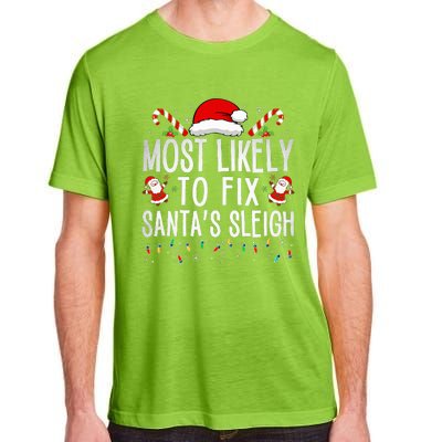 Most Likely To Fix Santa Sleigh Christmas Believe Santa  Adult ChromaSoft Performance T-Shirt