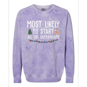 Most Likely To Start All The Shenanigans Funny Christmas Colorblast Crewneck Sweatshirt