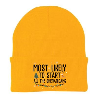 Most Likely To Start All The Shenanigans Funny Christmas Knit Cap Winter Beanie