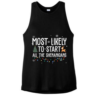 Most Likely To Start All The Shenanigans Funny Christmas Ladies PosiCharge Tri-Blend Wicking Tank